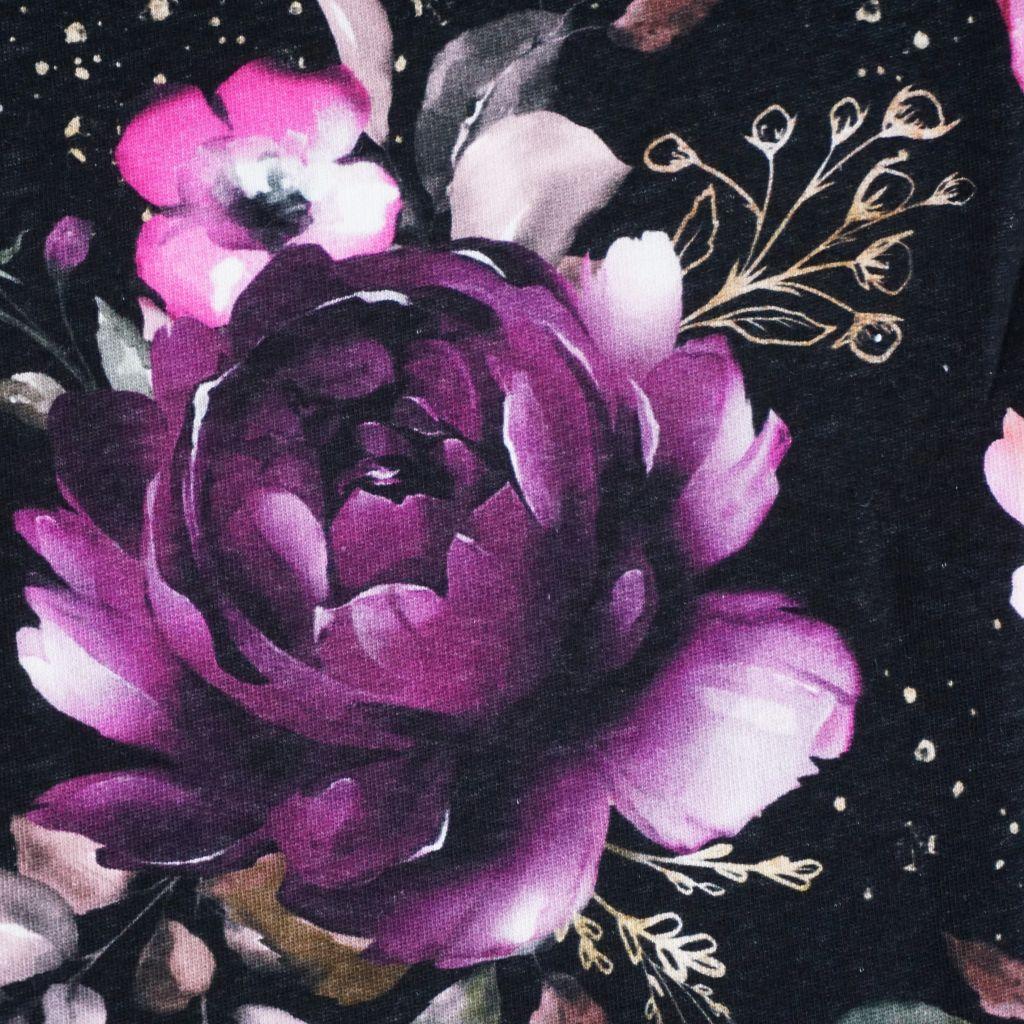 Preview: Sweat Stoff Rosenblüten pink schwarz - Glitzerpüppi
